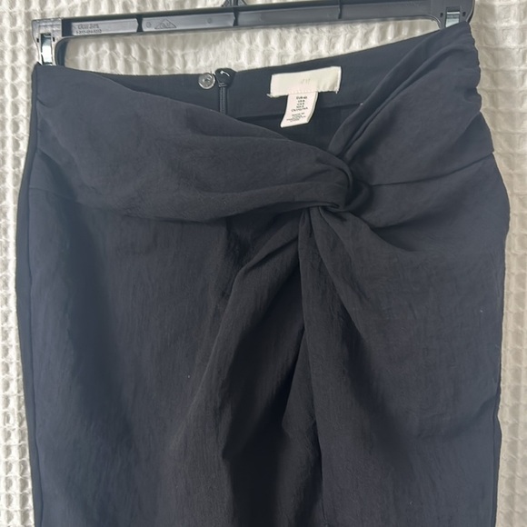 Knot Detail Linen Blend Black Midi Skirt with Slit H&M Size 8 - Picture 7 of 11